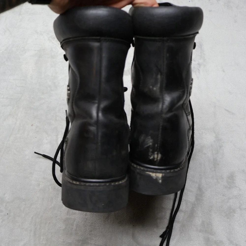 Harley Davidson Leather Boots Mens 10 Black Biker Motorcycle Lug Sole Vintage